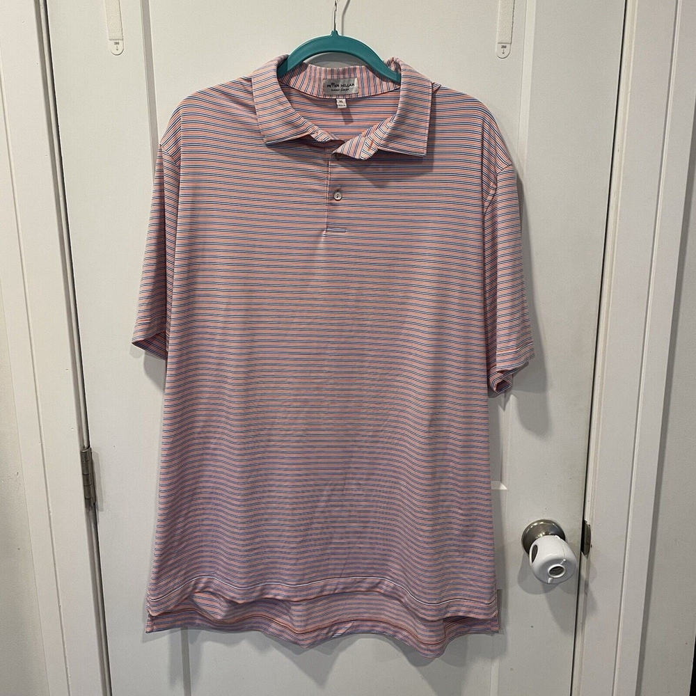 Peter Millar Summer Comfort Golf Polo Shirt Men’s XL Striped Orange Blue